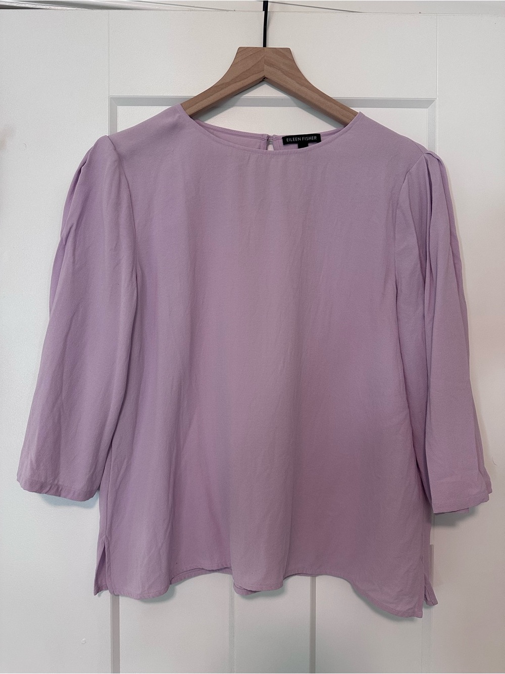Eileen Fisher Lilac Rounded-Neck 3/4 Sleeve Blouse